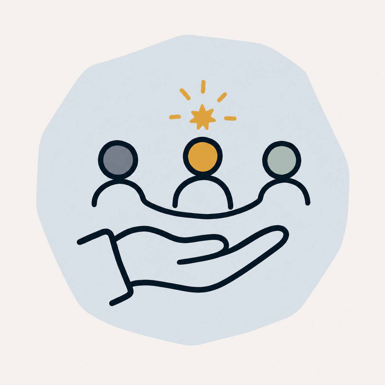 Hand supporting a connected people operations team