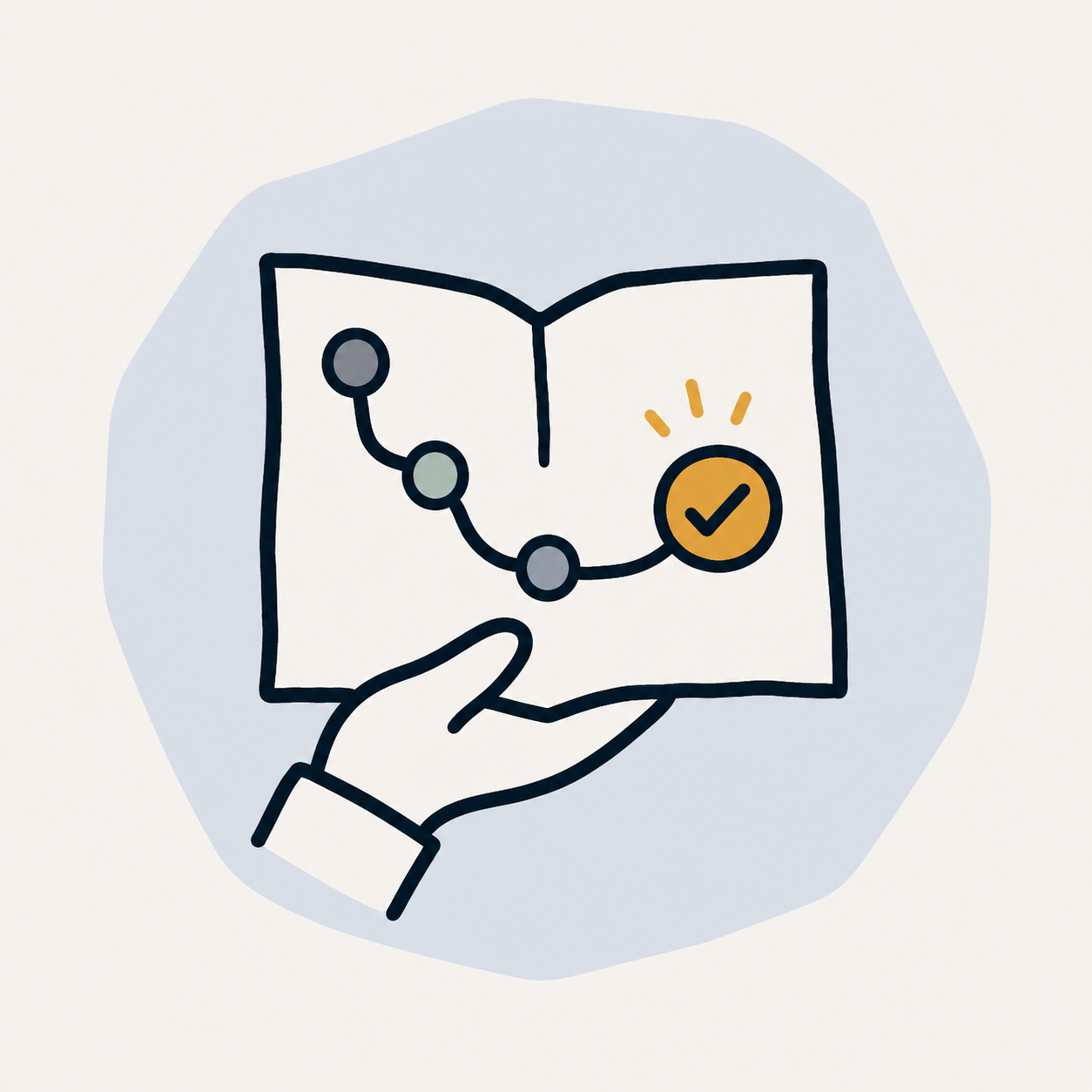 Hand holding an evidence workflow with an approval check
